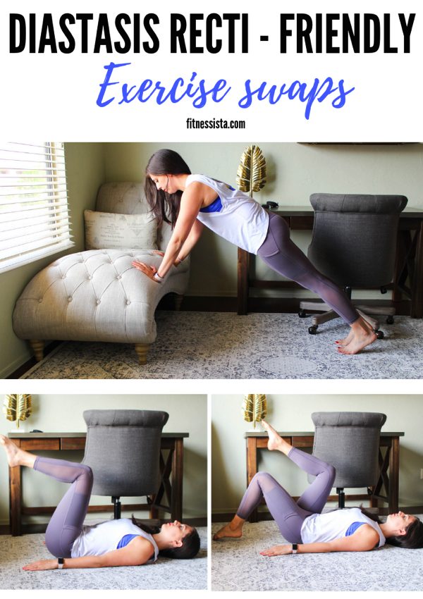 Diastasis recti friendly exercise swaps! These are perfect for group fitness classes when you want safe modifications for DR. fitnessista.com