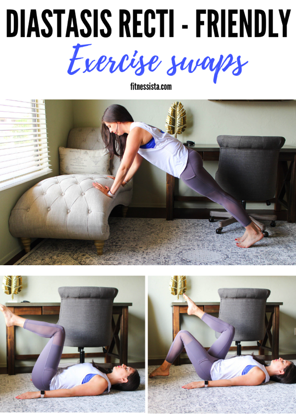 Diastasis recti friendly exercise swaps! These are perfect for group fitness classes when you want safe modifications for DR. fitnessista.com