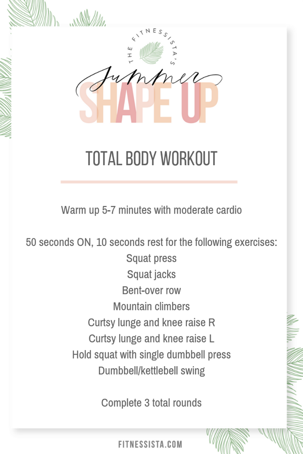 This is a total body circuit workout you can do at home (or anywhere!) with only a pair of dumbbells. Get the full video on fitnessista.com ,along with a free 4 week summer shape up fitness and nutrition plan.