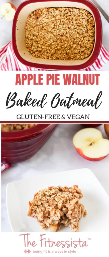 This apple pie baked oatmeal is gluten-free, vegan, and an incredibly delicious make-ahead breakfast option. This is perfect to make as part of meal prep for busy weekday mornings. Simply reheat and eat. :) fitnessista.com