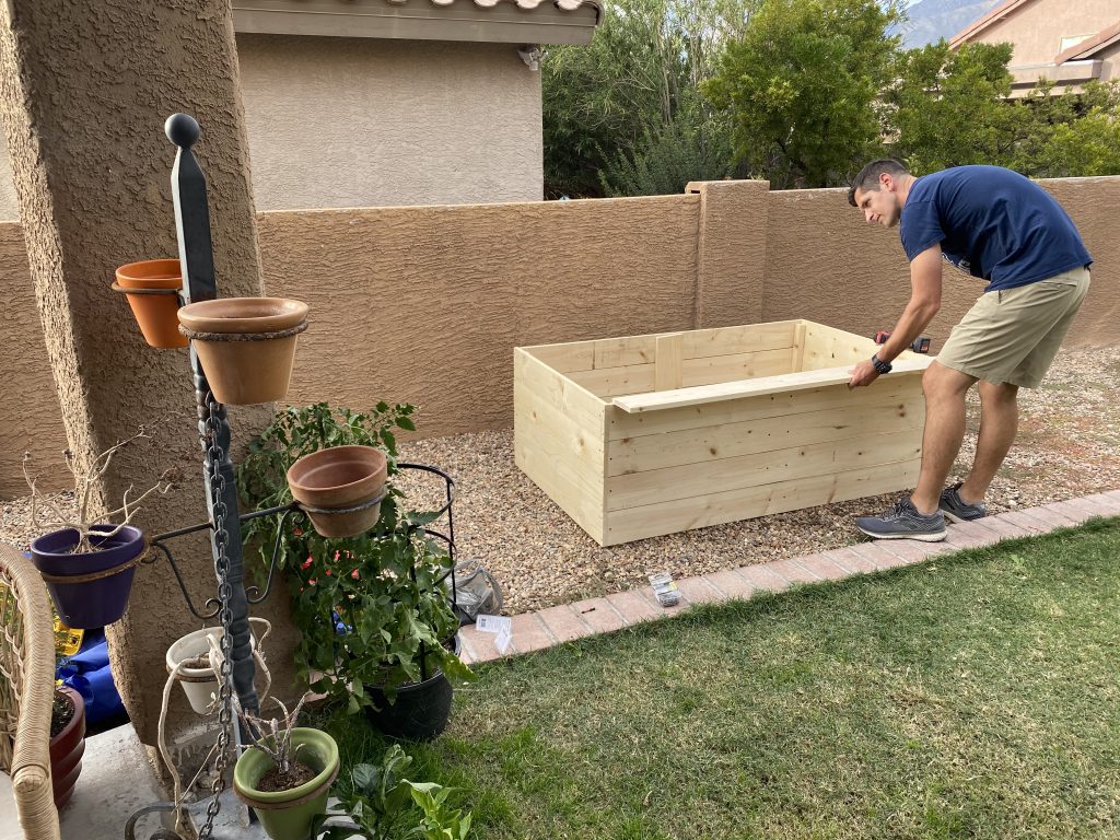 Make a raised garden bed!  Grow vegetables and herbs at home.  fitnessista.com