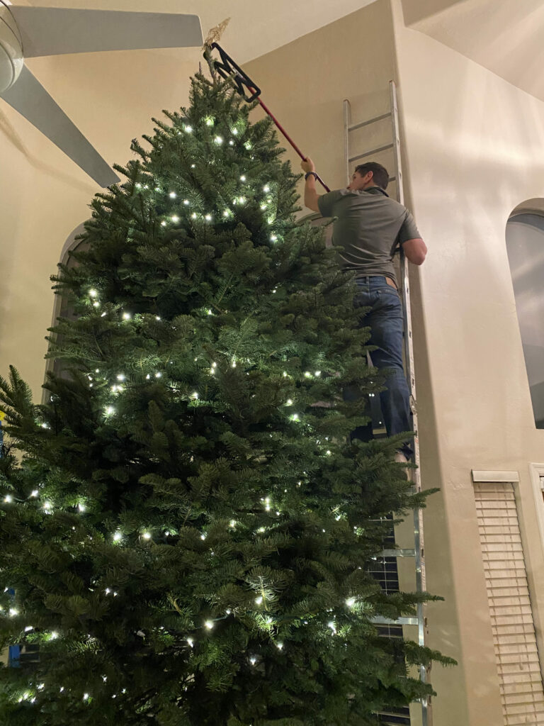 setting up the 15ft Christmas tree