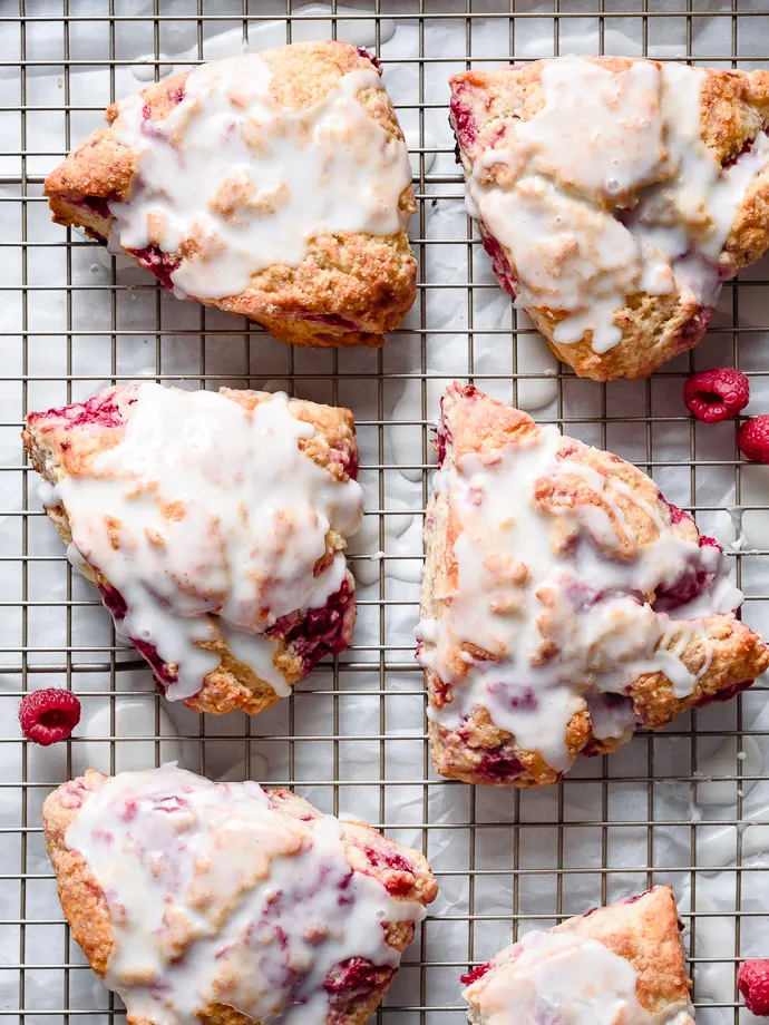 Easy Raspberry Scones with Vanilla Lemon Glaze Using Fork, Knife, and Swoon