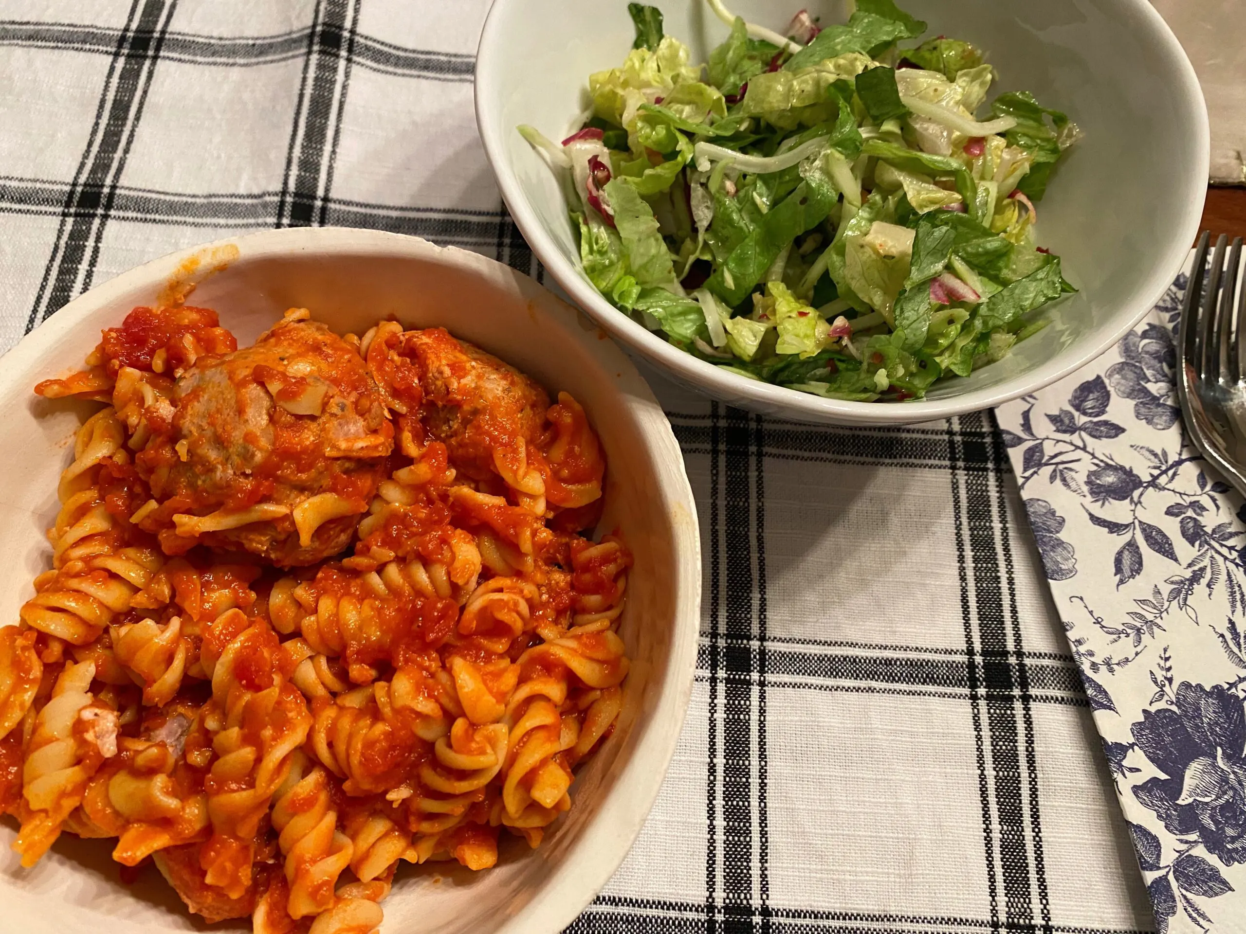 Banza pasta and Mediterranean salad