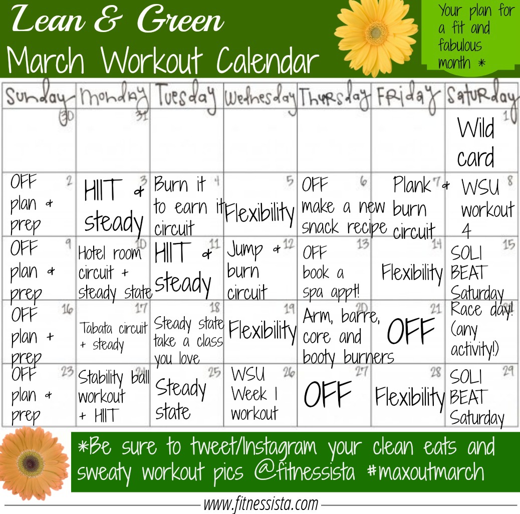 March Workout Calendar The Fitnessista