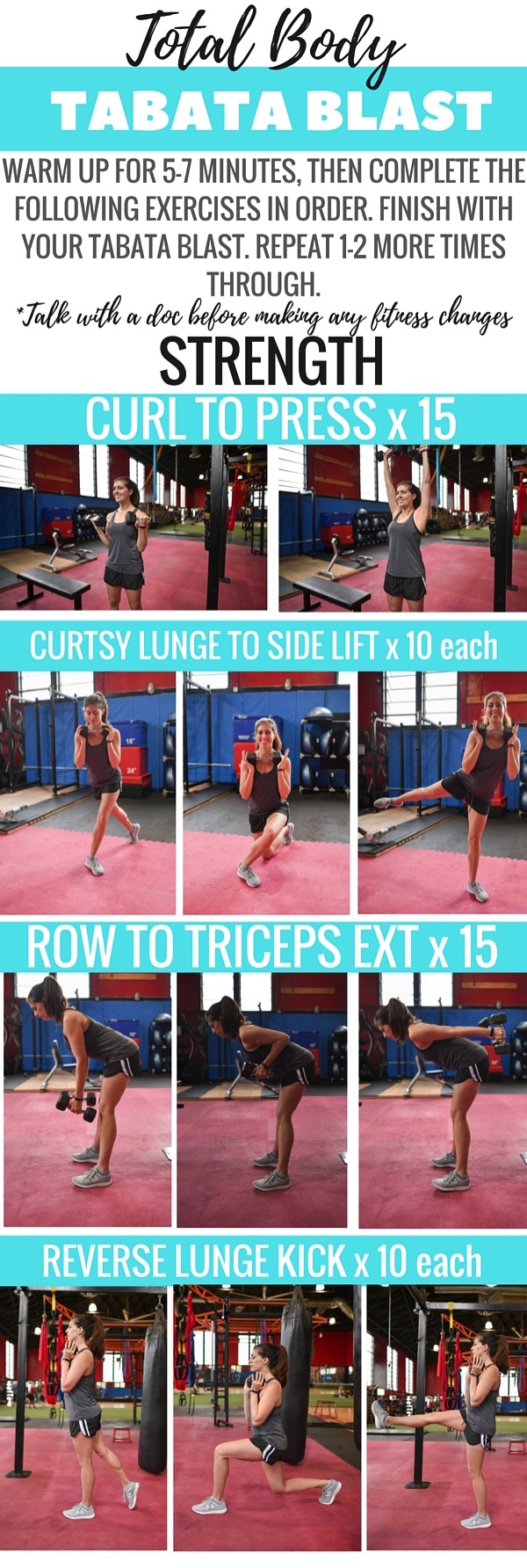 Combine compound strength exercises with calorie-torching Tabata intervals for an effective and sweaty workout! Pin this for the next time you need gym inspiration :) fitnessista.com