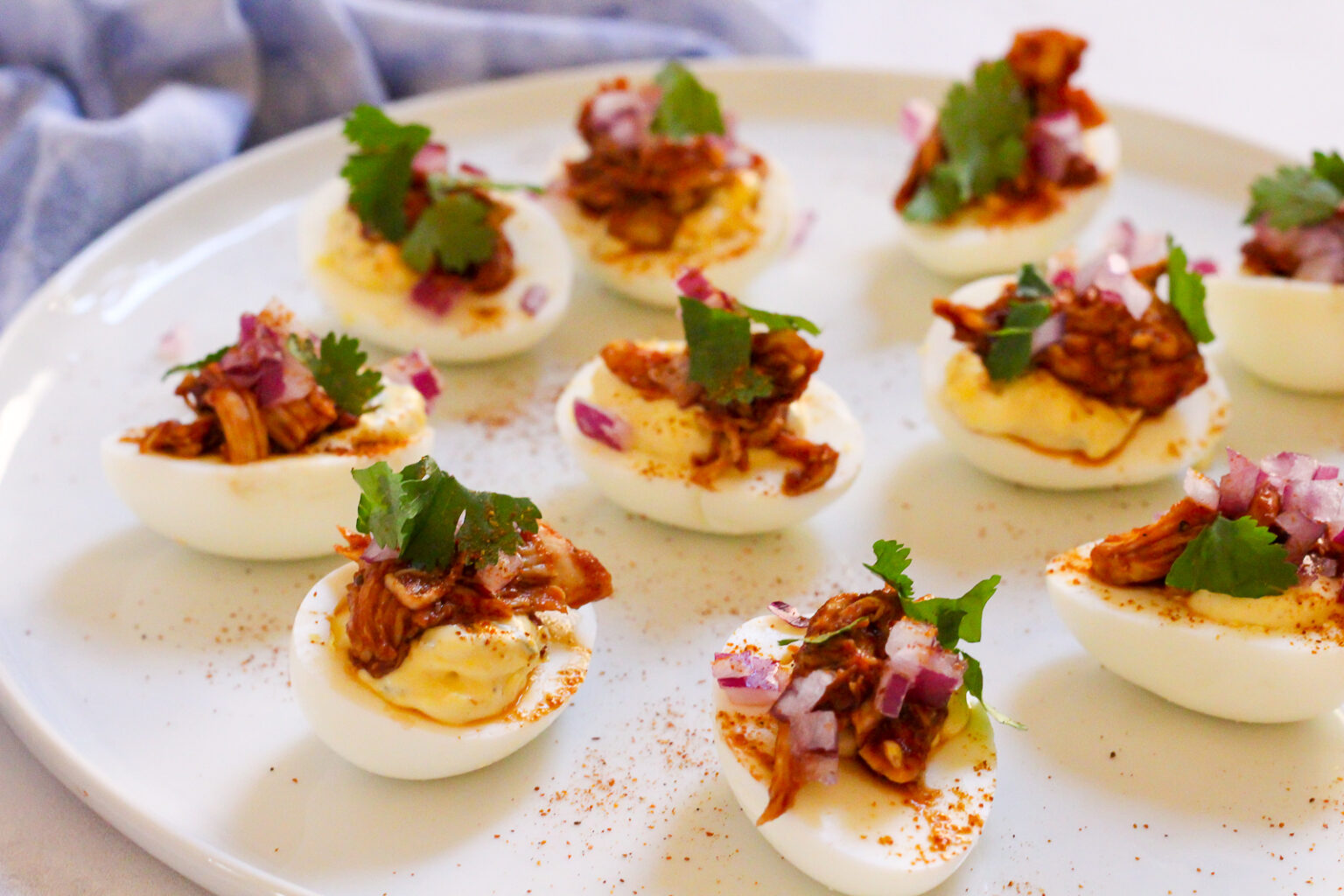 Pulled BBQ Chicken Deviled Eggs The Fitnessista